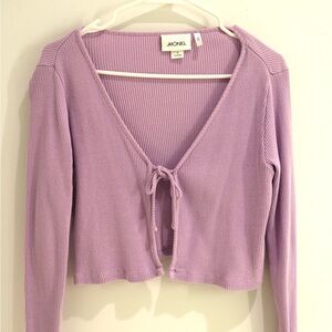Monki Lilac Ribbed Tie-Front Cardigan Size Small 100% Cotton